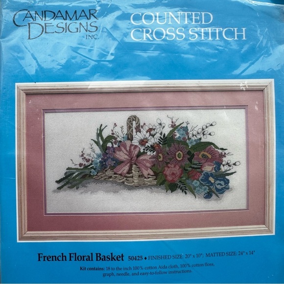 Candamar Designs Inc. French Floral Basket Counted Cross Stitch Kit 50425 20x10" - Picture 3 of 5